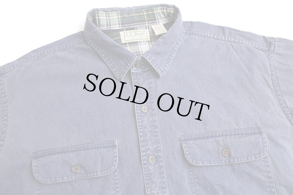 画像3: 80s USA製 L.L.Bean タータンチェック ネルライナー コットン ラインドハリケーンシャツ 青紫 XL (3)