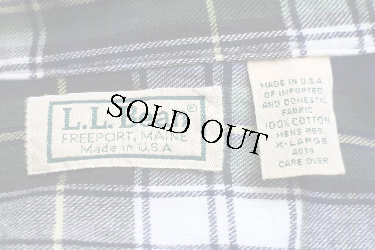 画像4: 80s USA製 L.L.Bean タータンチェック ネルライナー コットン ラインドハリケーンシャツ 青紫 XL (4)