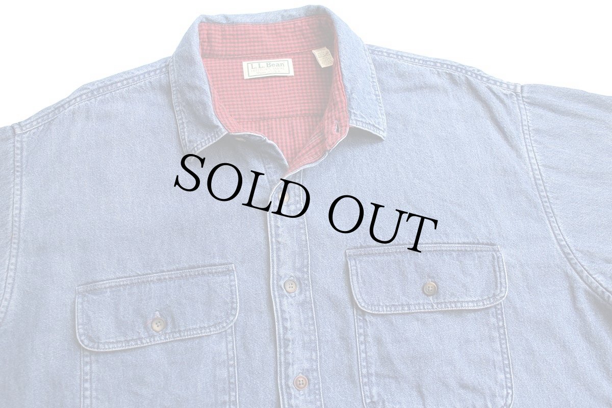 画像3: 80s USA製 L.L.Bean シェパードチェック ネルライナー デニムシャツ L-T (3)
