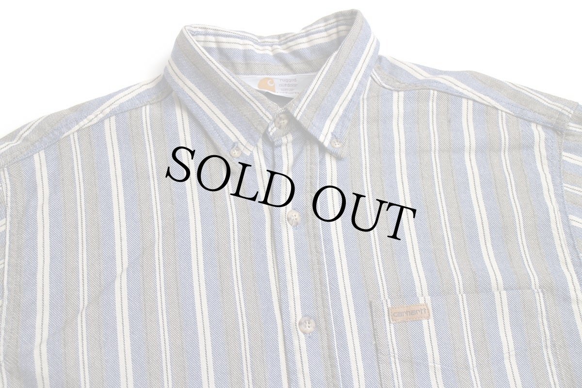 画像3: 80s USA製 carharttカーハート マルチストライプ ボタンダウン コットン ワークシャツ (3)