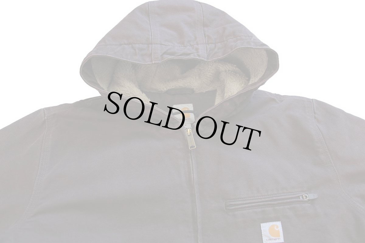 画像3: メキシコ製 carharttカーハート シェルパラインド サンドストーン ダック地 シエラジャケット パーカー 焦げ茶 L (3)