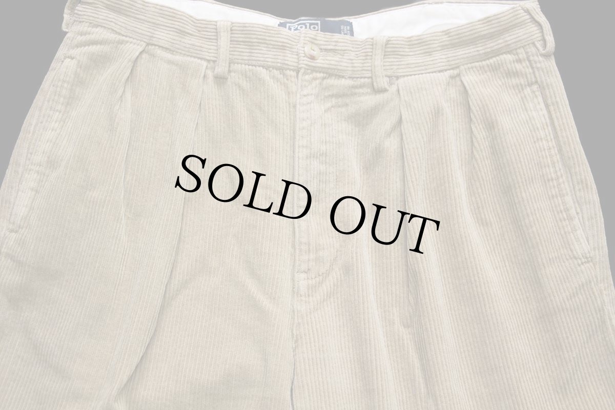 画像4: 00s ポロ ラルフローレン ANDREW PANT ツータック コットン 太畝 コーデュロイパンツ ベージュ w34 (4)