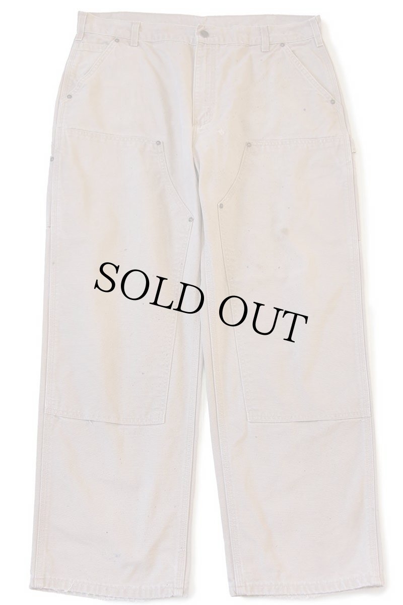 画像2: carharttカーハート ペンキ飛び ダブルニー ダック地 ペインターパンツ 薄茶 w38 (2)