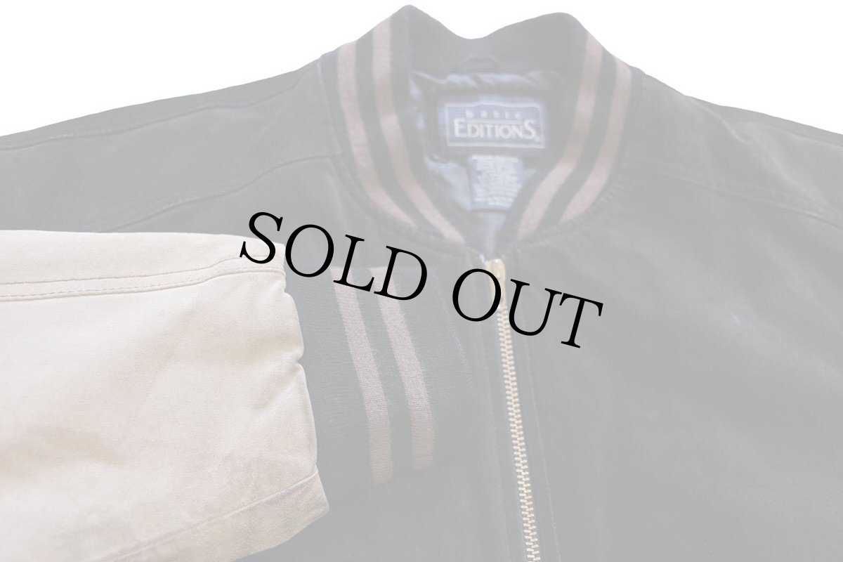 画像3: 90s basic EDITIONS ツートン 切り替え キルティングライナー スエードレザー スタジャン ブラック×グレーブラウン M (3)