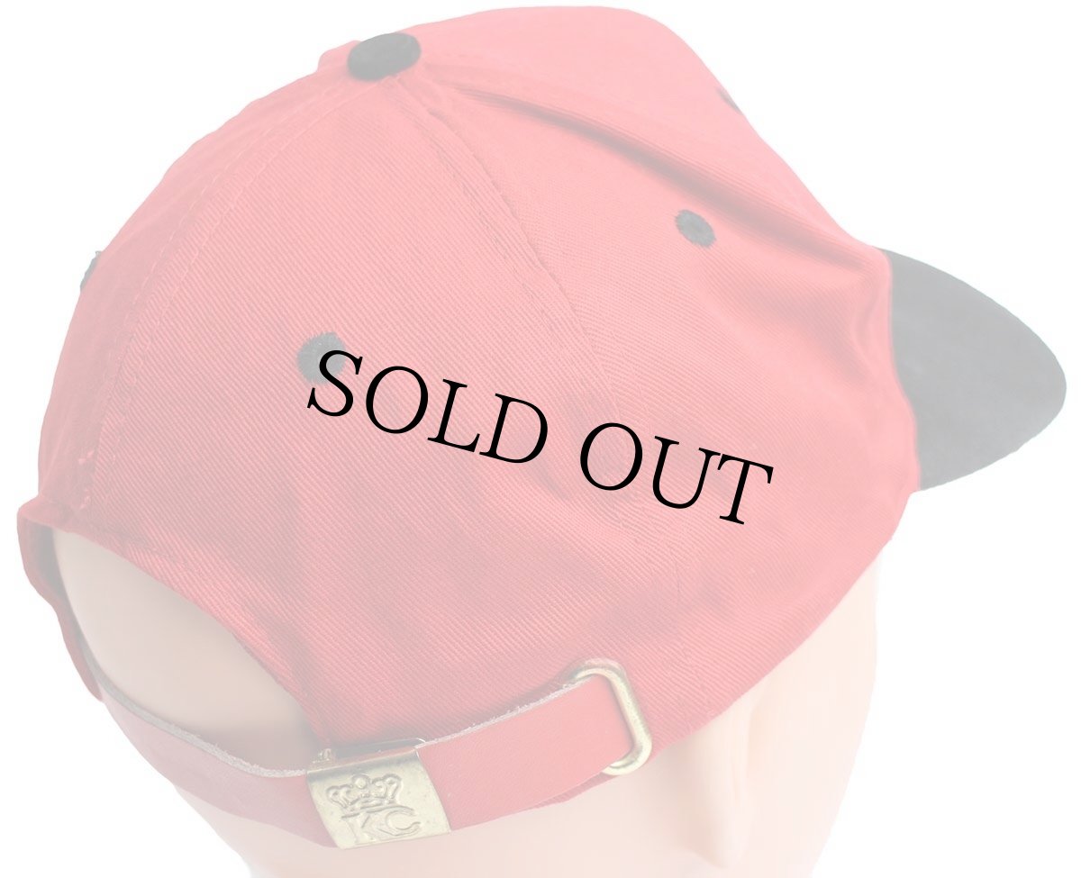 画像4: 90s HOOTERS PHOENIX,AZ. ロゴ刺繍 ツートン 切り替え コットン×スエードレザー キャップ 赤×黒 (4)