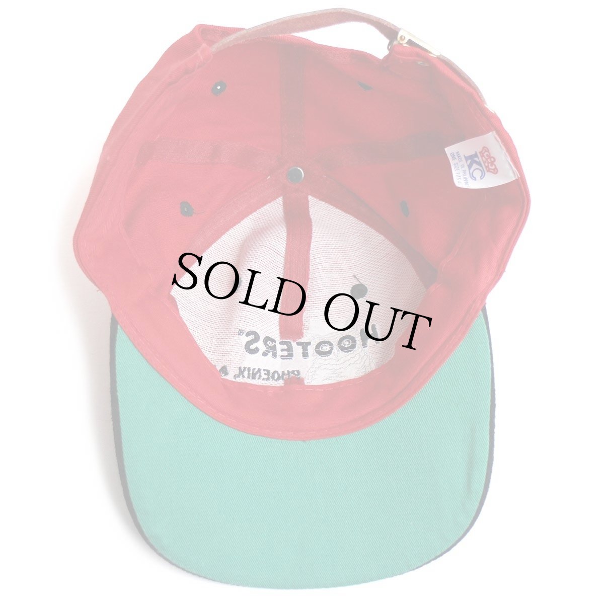 画像8: 90s HOOTERS PHOENIX,AZ. ロゴ刺繍 ツートン 切り替え コットン×スエードレザー キャップ 赤×黒 (8)