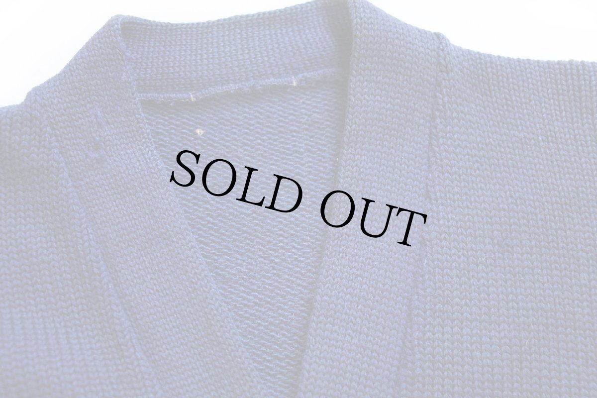 画像5: 50s UNKNOWN MOOSEパッチ付き ウールニット レタードカーディガン ボロ 青 (5)