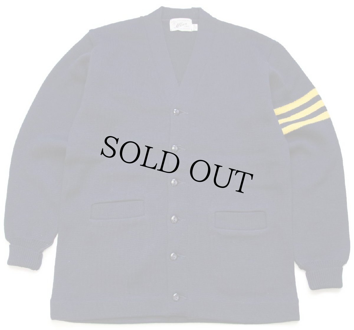 画像1: 50s Allion KNIT ウールニット レタードカーディガン 紺 (1)