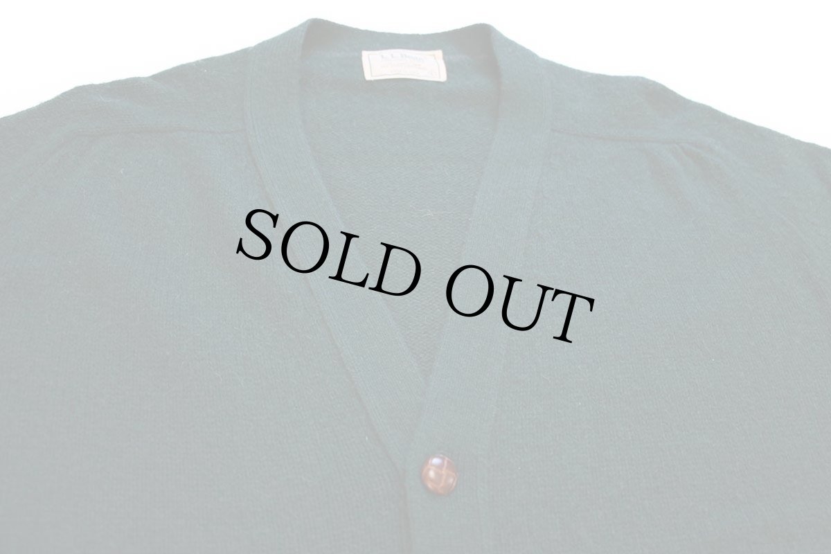 画像3: 80s USA製 L.L.Bean パチポケ&エルボーパッチ サドルショルダー キャメルヘア×ラムウールニット カーディガン 緑 L (3)