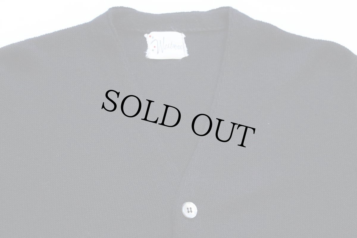 画像3: 70s UNKNOWN 無地 パール編み アクリルニット カーディガン 黒 (3)