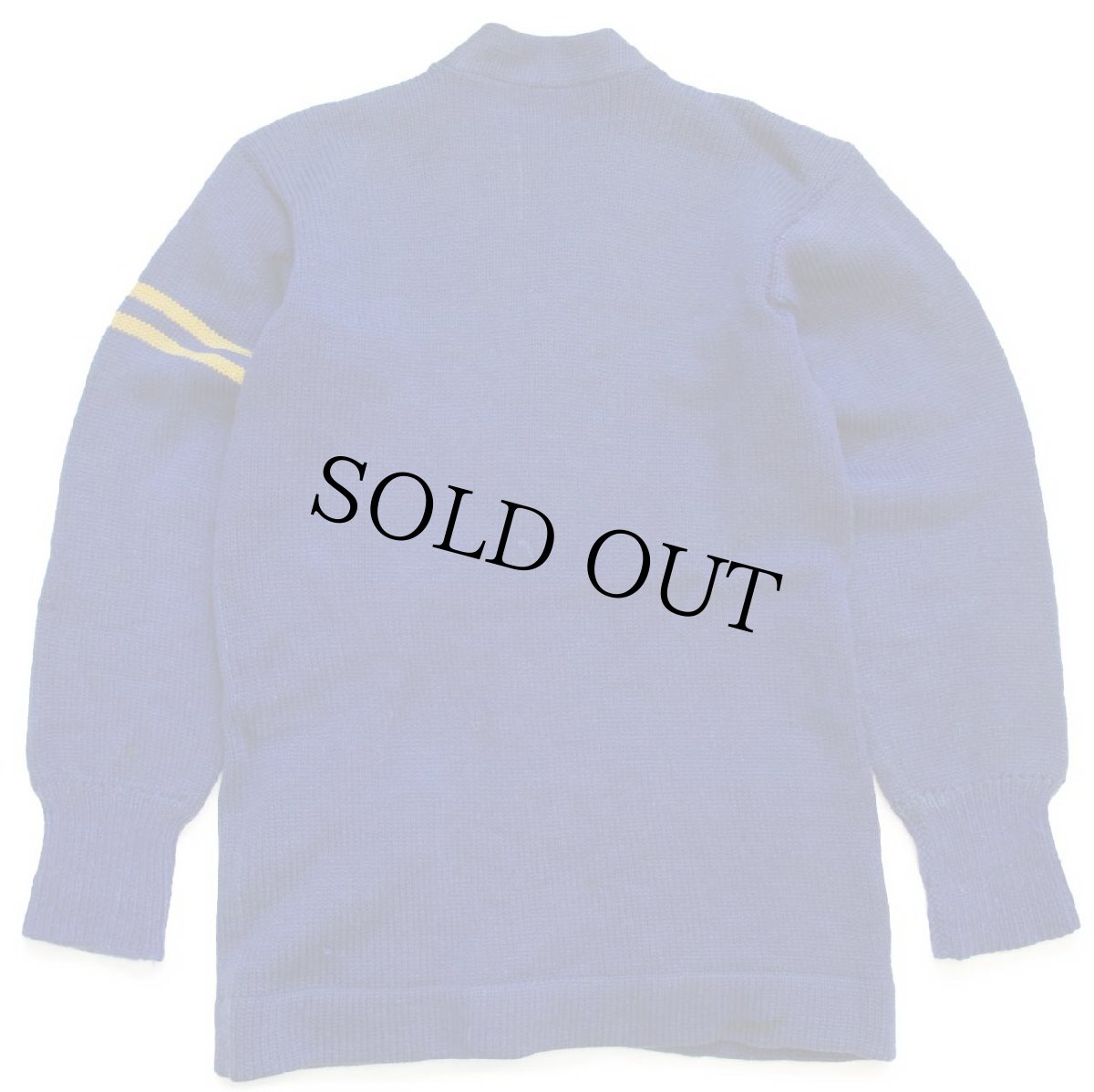 画像2: 50s UNKNOWN MOOSEパッチ付き ウールニット レタードカーディガン ボロ 青 (2)