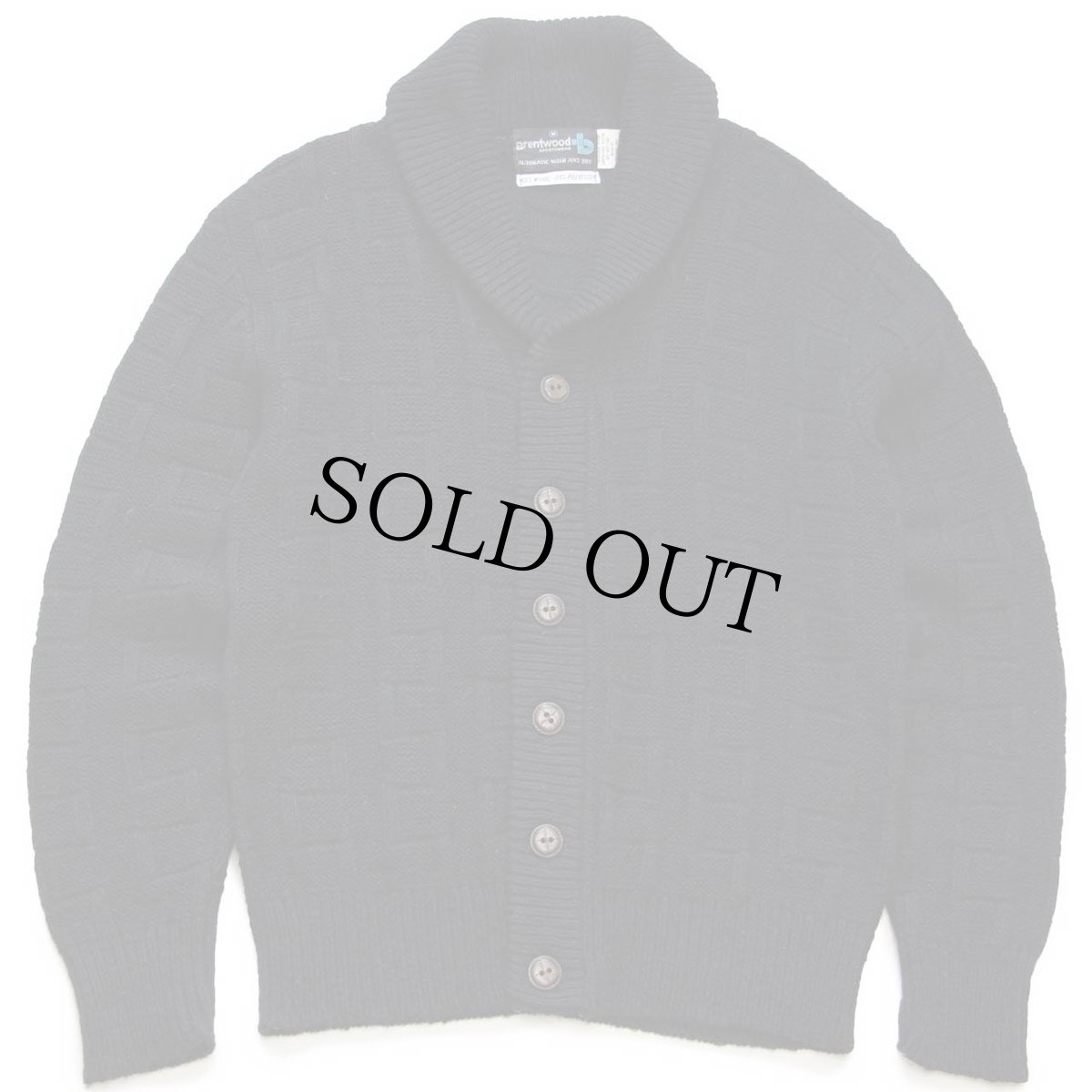 画像1: 70s Brentwood 編み柄 ショールカラー ウール混ニット カーディガン 黒 M (1)