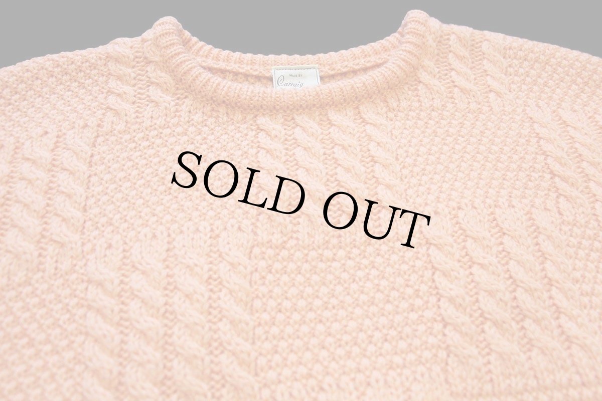 画像3: アイルランド製 Carraig Donn ケーブル編み パネル切り替え ウールニット セーター サーモンピンク★フィッシャーマン (3)