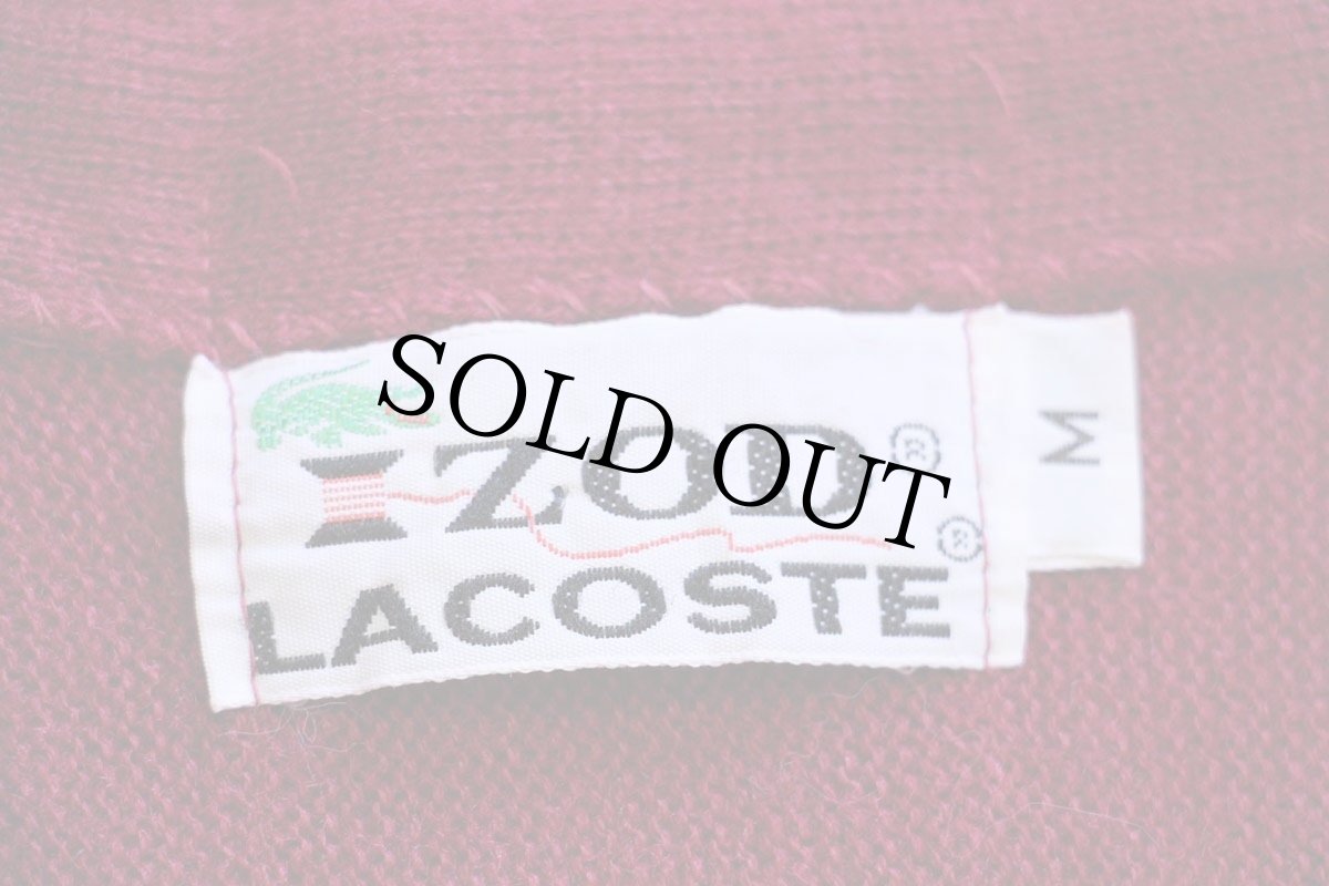 画像4: 70s IZOD LACOSTE ラコステ ワンポイント パール編み アクリルニット カーディガン ワインレッド M (4)