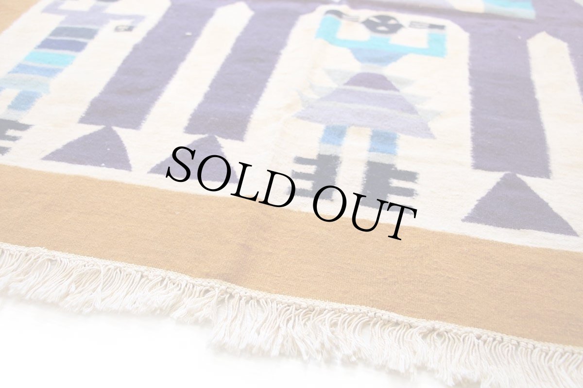 画像3: フォークロア柄 ラクダ バード ウール ラグ マット (3)