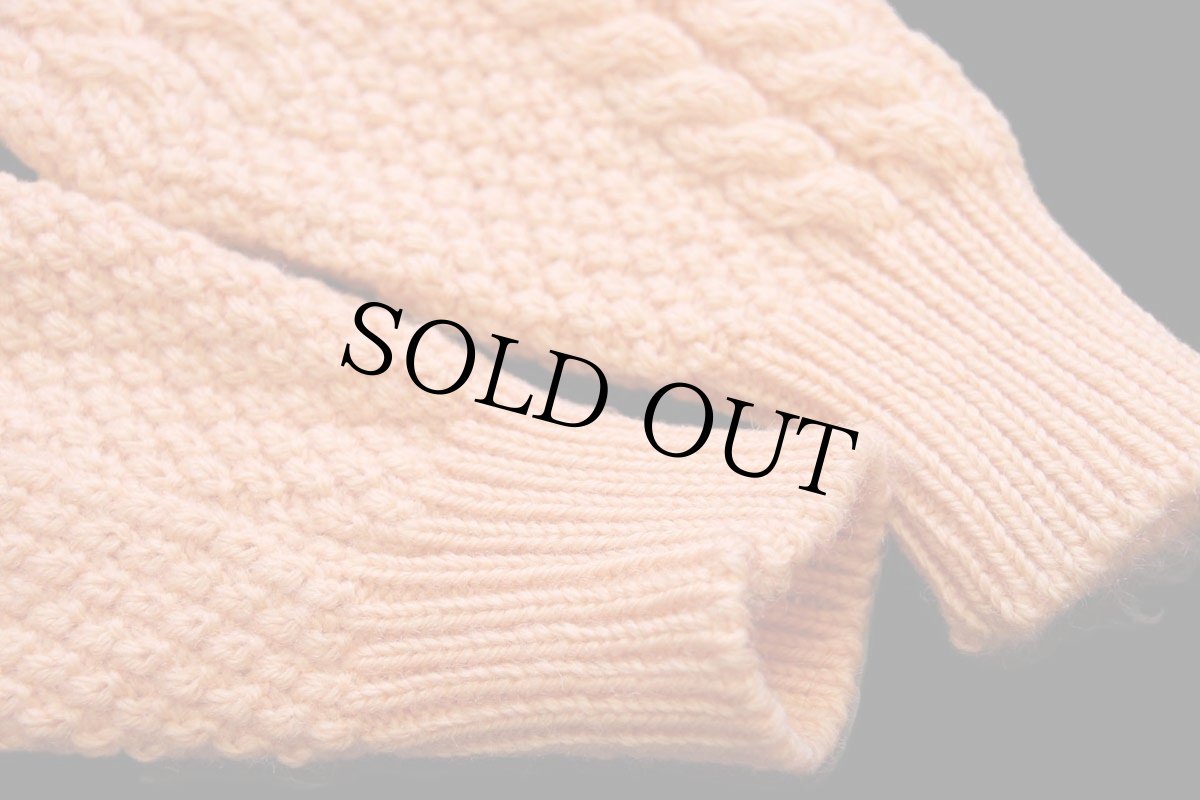 画像7: アイルランド製 Carraig Donn ケーブル編み パネル切り替え ウールニット セーター サーモンピンク★フィッシャーマン (7)