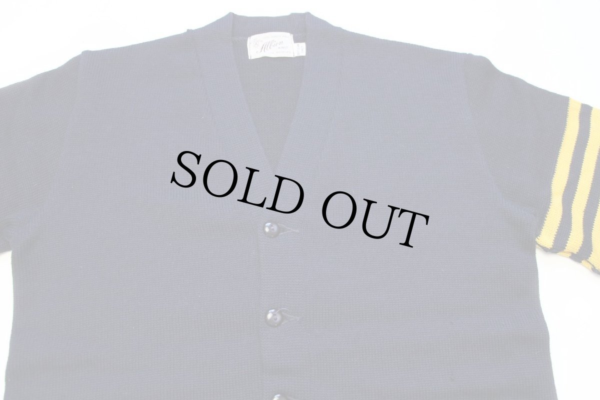 画像3: 50s Allion KNIT ウールニット レタードカーディガン 紺 (3)