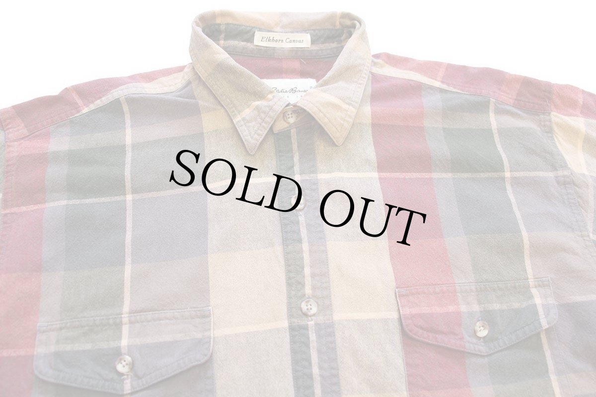 画像3: 90s EddieBauerエディーバウアー Elkhorn Canvas チェック コットン キャンバスシャツ XL (3)