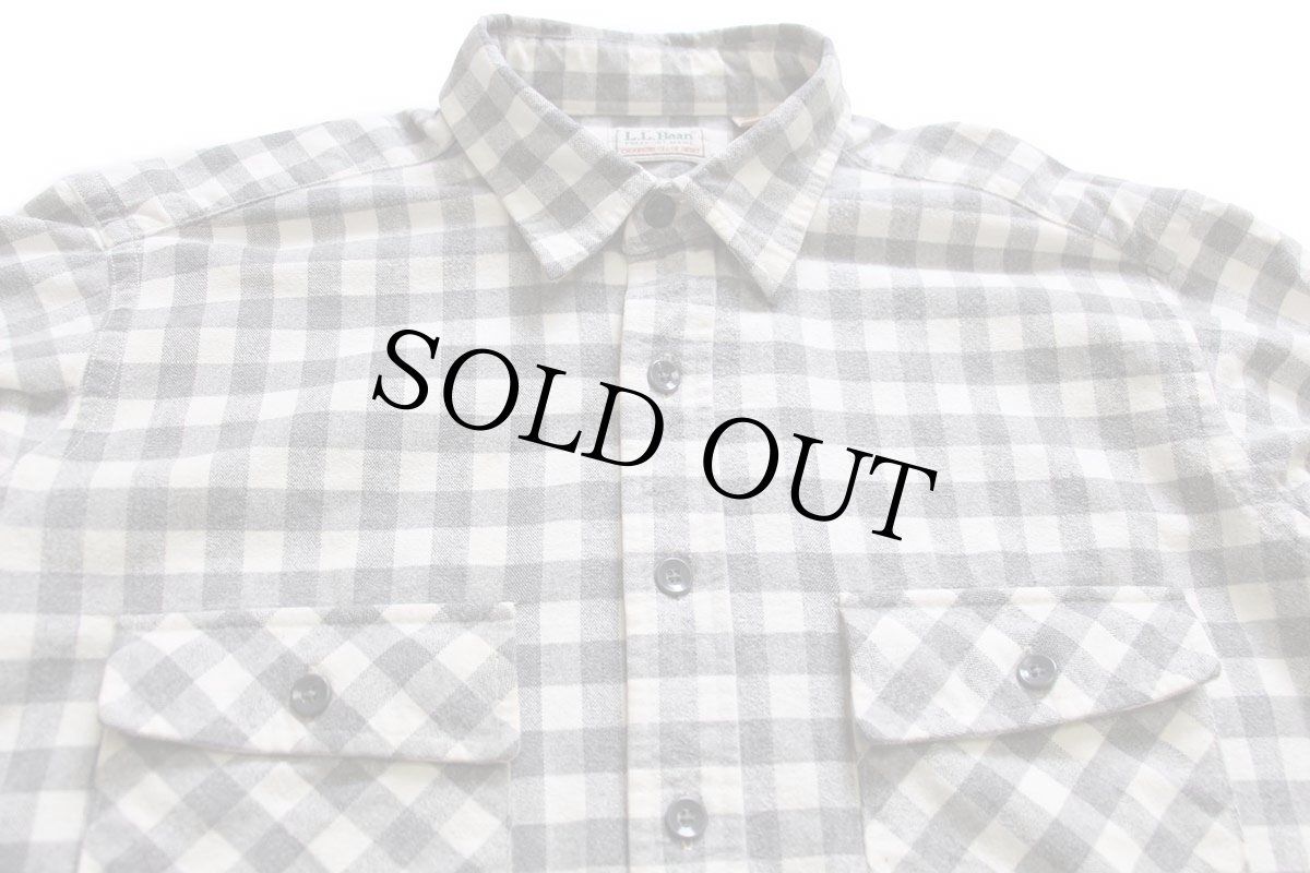画像3: 80s USA製 L.L.Bean CHAMOIS CLOTH SHIRT ギンガムチェック コットン シャモアクロスシャツ グレー×白 17T (3)