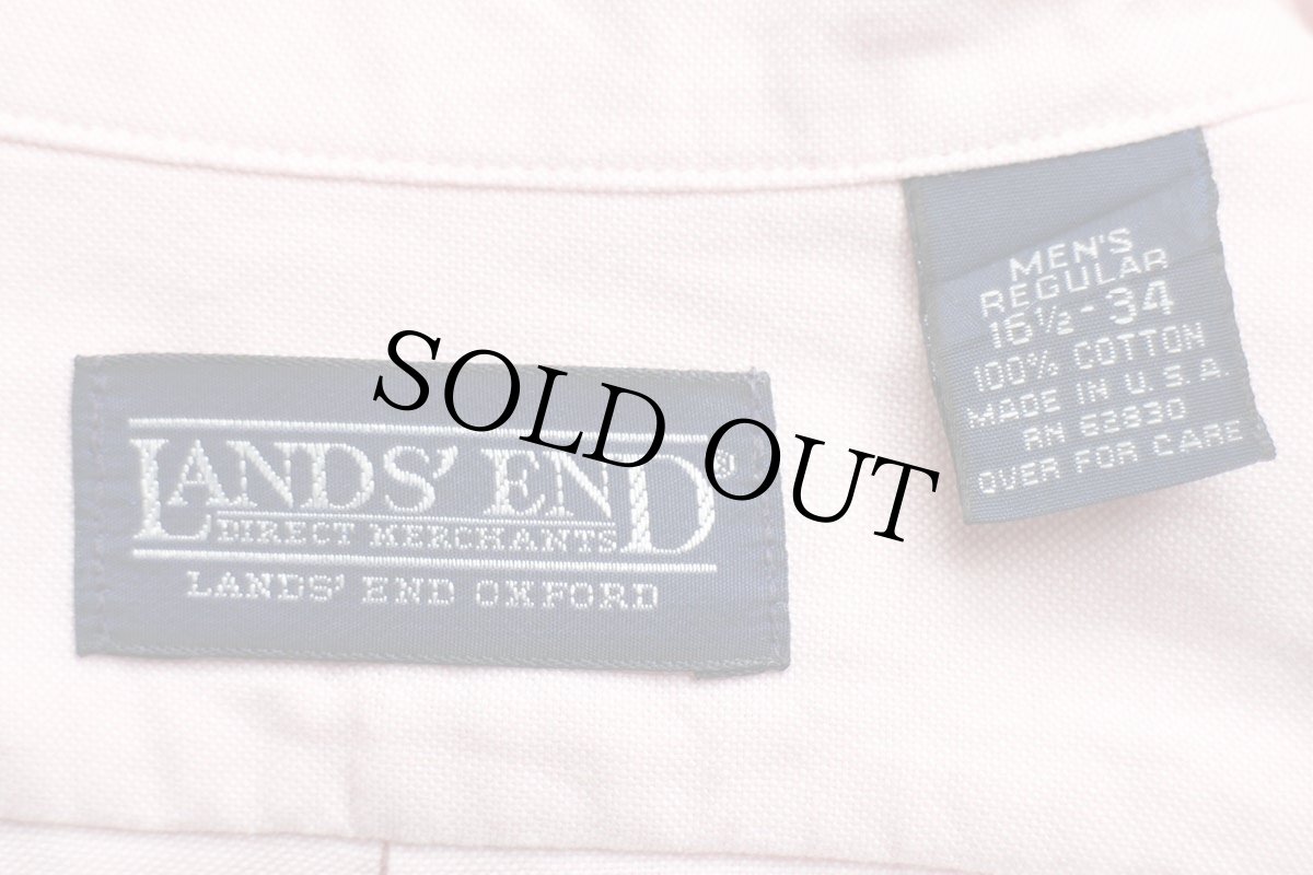 画像4: 90s USA製 LANDS'ENDランズエンド 無地 ボタンダウン オックスフォード コットンシャツ 薄ピンク 16.5 (4)