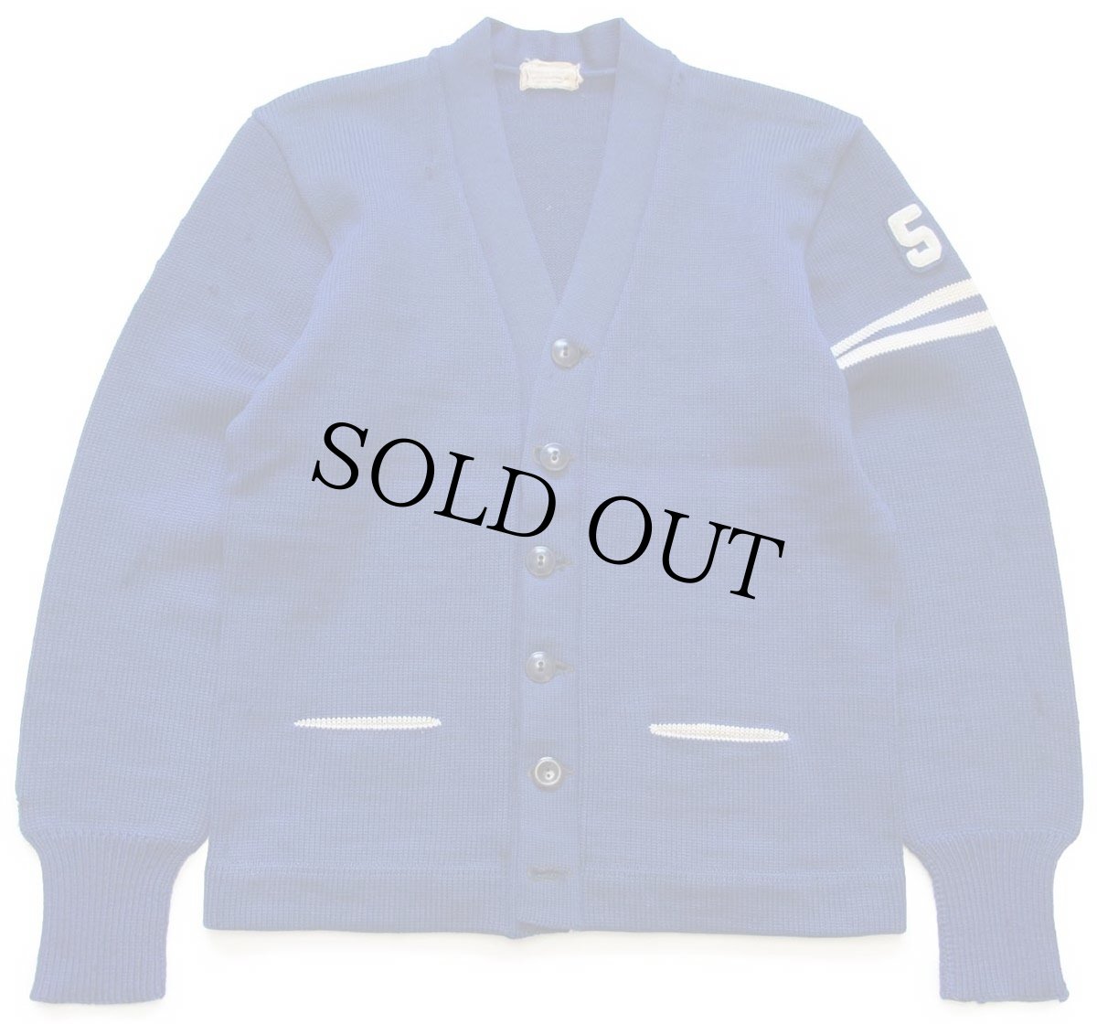 画像1: 50s GRANATO ウールニット レタードカーディガン 濃青 (1)