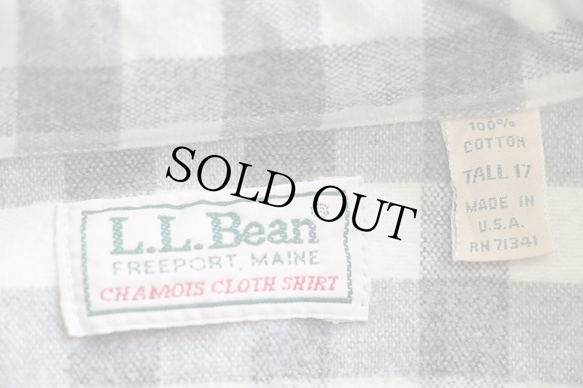 画像4: 80s USA製 L.L.Bean CHAMOIS CLOTH SHIRT ギンガムチェック コットン シャモアクロスシャツ グレー×白 17T (4)