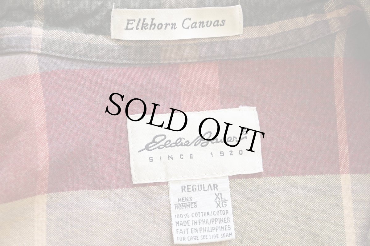 画像4: 90s EddieBauerエディーバウアー Elkhorn Canvas チェック コットン キャンバスシャツ XL (4)