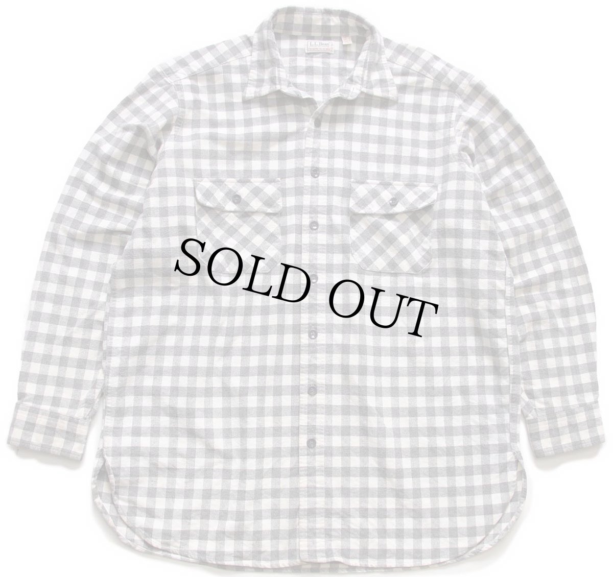 画像1: 80s USA製 L.L.Bean CHAMOIS CLOTH SHIRT ギンガムチェック コットン シャモアクロスシャツ グレー×白 17T (1)