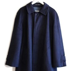 画像1: 80s 英国製 Burberrysバーバリー PRORSUM ウール×カシミヤ ステンカラーコート 濃紺 40R★バルマカーン (1)