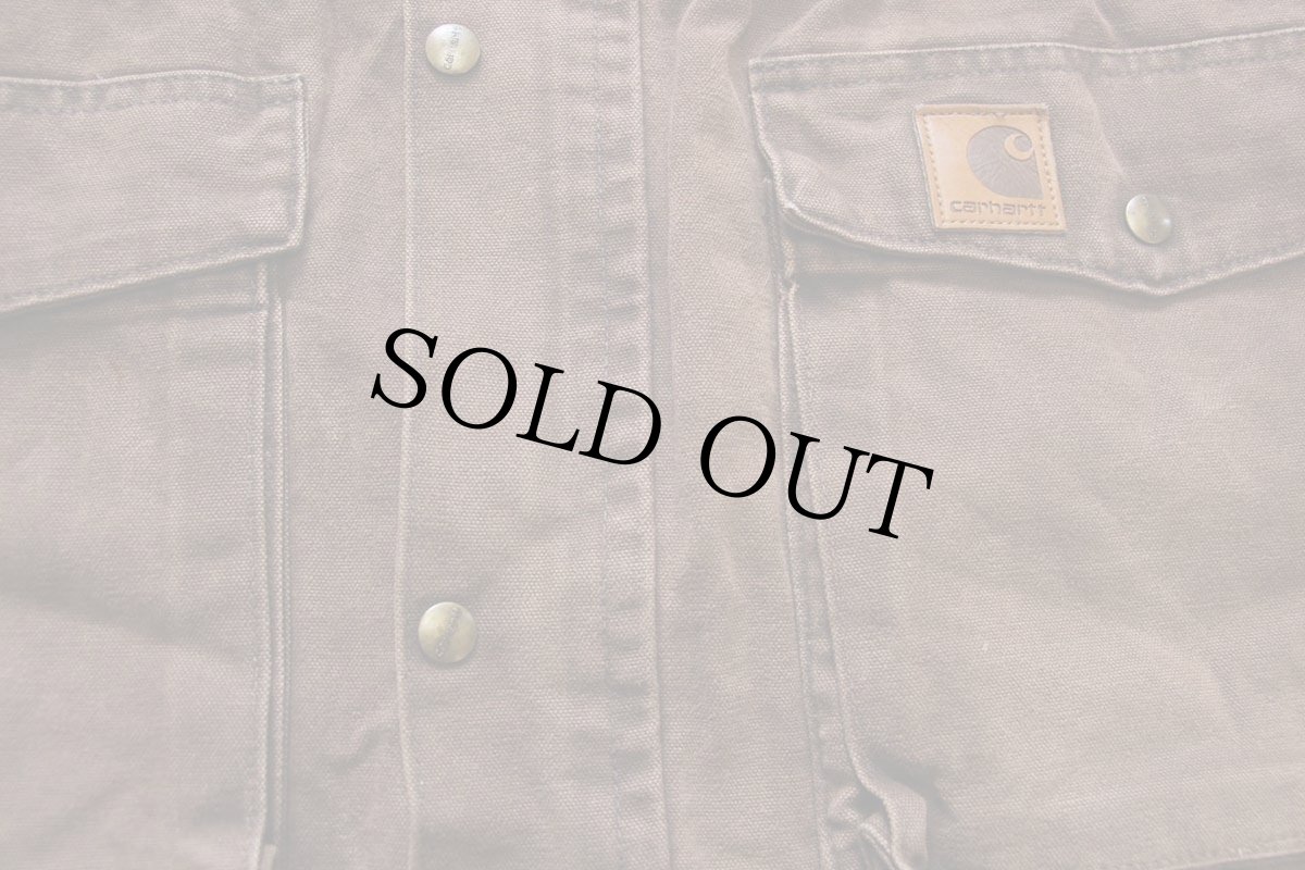 画像7: 80s USA製 carharttカーハート キルティングライナー サンドストーン ダック地 ランチコート 焦げ茶 L (7)