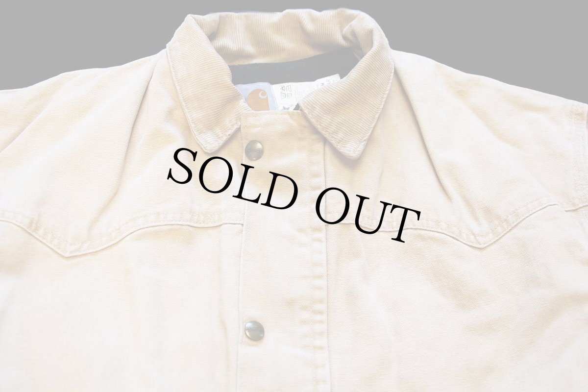 画像3: 80s USA製 carharttカーハート キルティングライナー サンドストーン ダック地 ランチコート 茶 フェード (3)