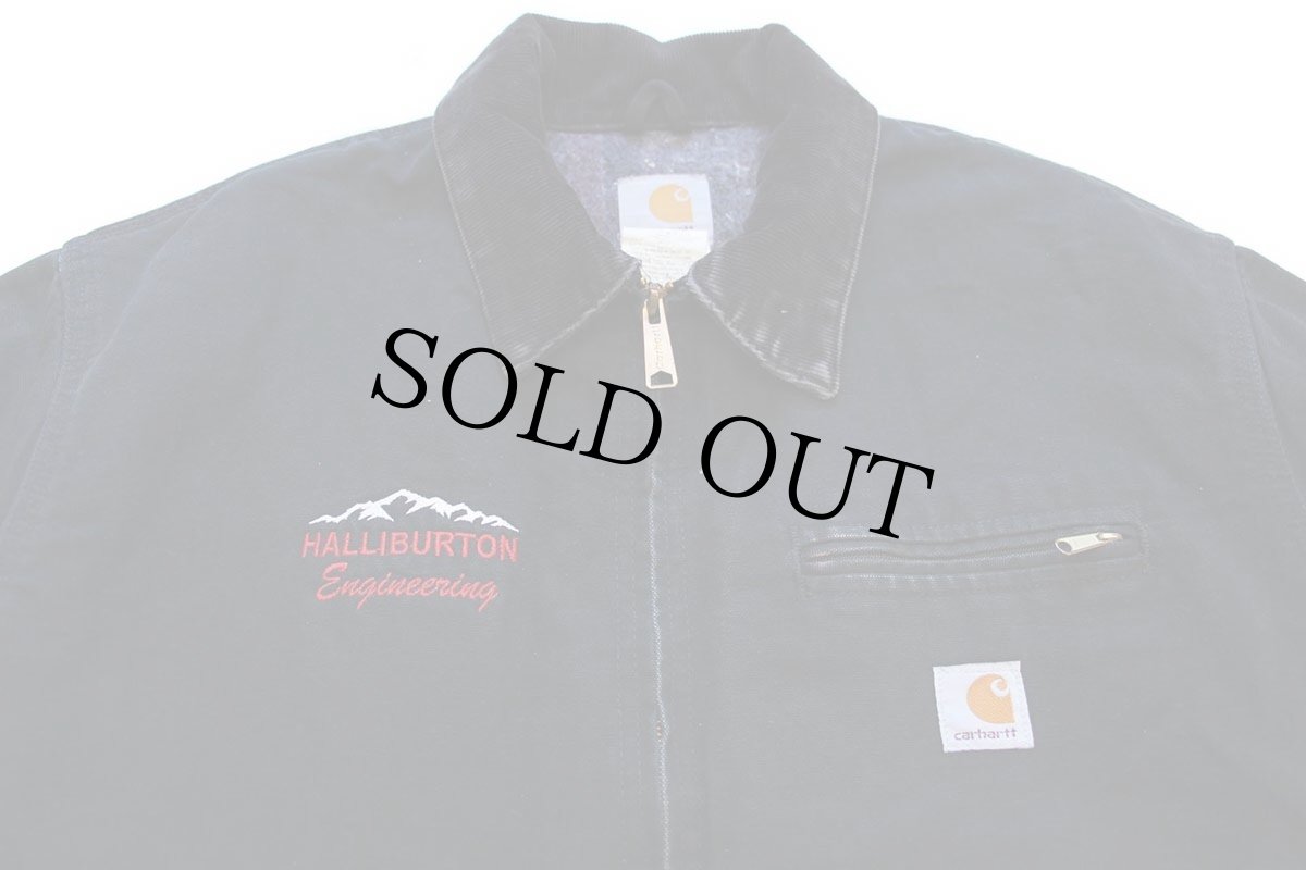 画像3: 90s USA製 carharttカーハート HALLIBURTON 刺繍 ブランケットライナー ダック地 デトロイトジャケット 黒 48T (3)