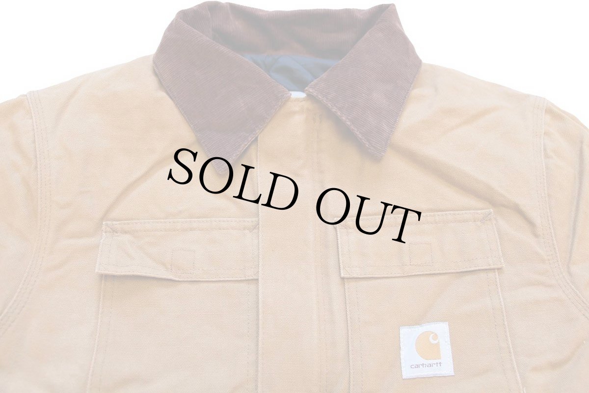 画像3: 90s USA製 carharttカーハート キルティングライナー ダック地 トラディショナルコート 茶 44T (3)