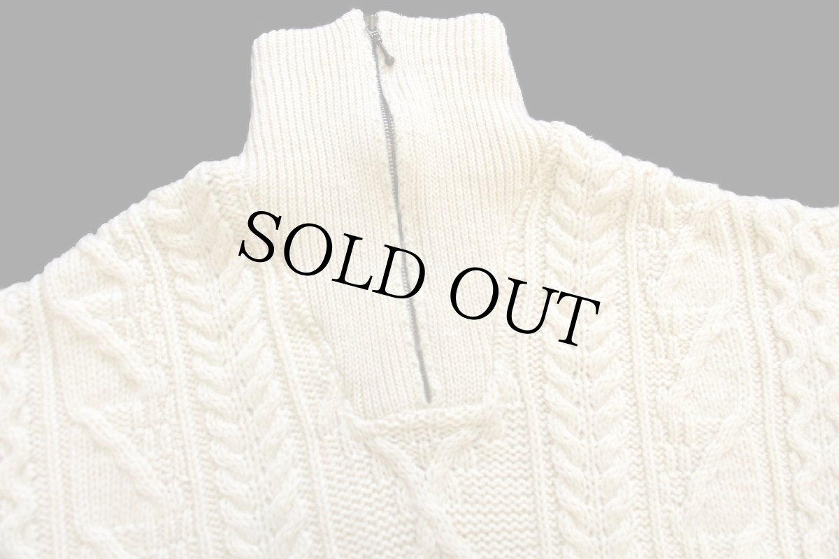 画像3: アイルランド製 aran crafts ケーブル編み ハイネック ハーフジップ ウールニット セーター ナチュラル L★フィッシャーマン (3)