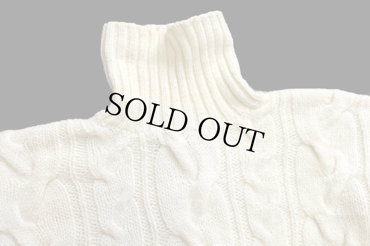 画像3: S.Moritz タートルネック ケーブル編み ウール ハンドニット セーター ナチュラル L★フィッシャーマン (3)