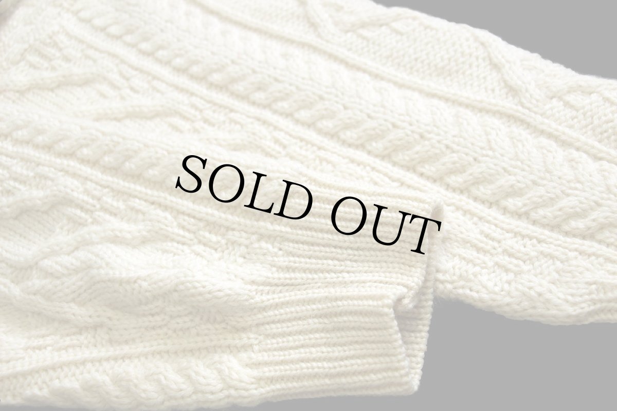 画像6: アイルランド製 aran crafts ケーブル編み ハイネック ハーフジップ ウールニット セーター ナチュラル L★フィッシャーマン (6)