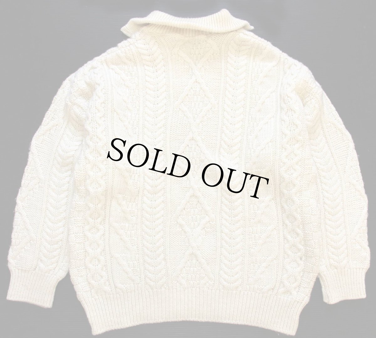 画像2: アイルランド製 aran crafts ケーブル編み ハイネック ハーフジップ ウールニット セーター ナチュラル L★フィッシャーマン (2)