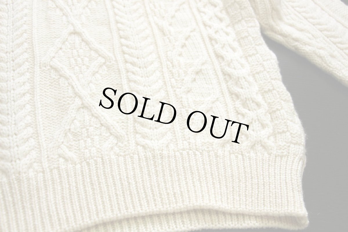 画像5: アイルランド製 aran crafts ケーブル編み ハイネック ハーフジップ ウールニット セーター ナチュラル L★フィッシャーマン (5)