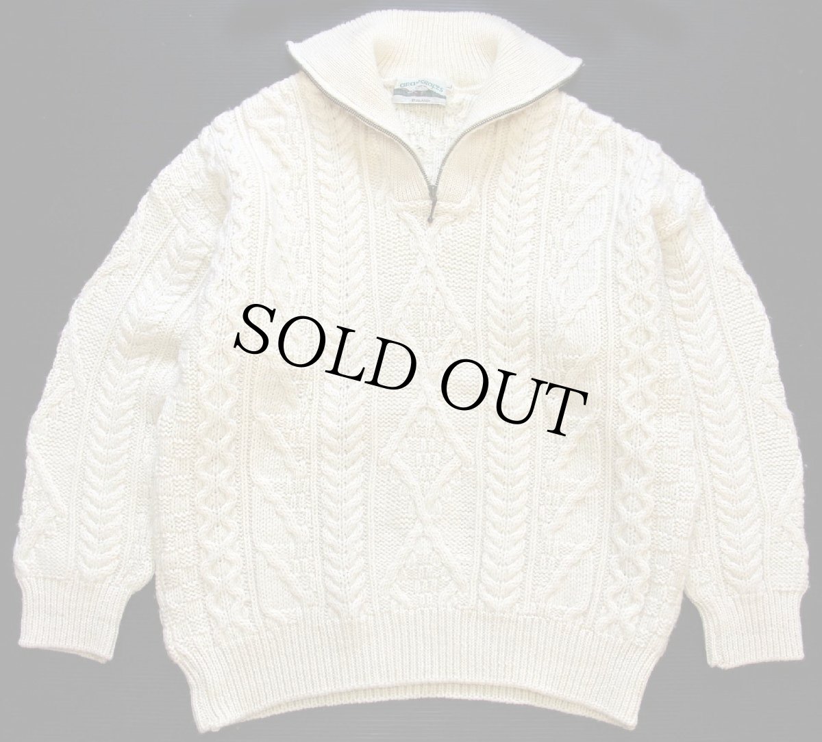 画像1: アイルランド製 aran crafts ケーブル編み ハイネック ハーフジップ ウールニット セーター ナチュラル L★フィッシャーマン (1)