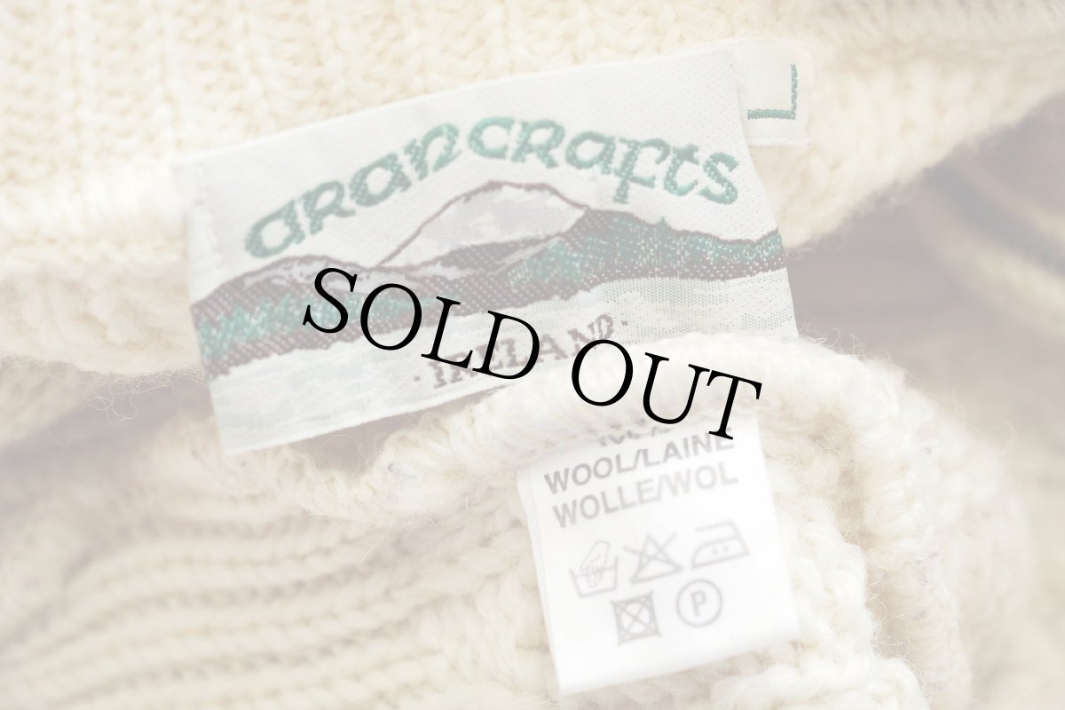 画像4: アイルランド製 aran crafts ケーブル編み ハイネック ハーフジップ ウールニット セーター ナチュラル L★フィッシャーマン (4)