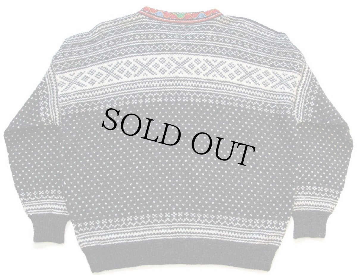 画像2: UNKNOWN ノルディック柄 チロリアンテープ ノーカラー プルオーバー ウールニット セーター (2)