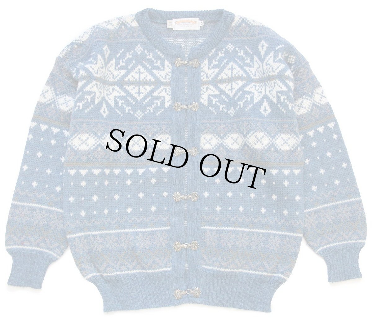 画像1: 英国製 JAMES PRINGLE WEAVERS 雪柄 ノルディック柄 ウールニット カーディガン M (1)