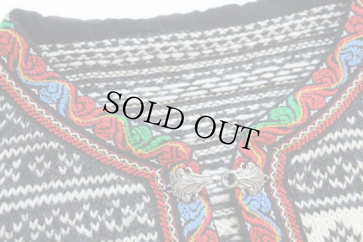 画像4: UNKNOWN ノルディック柄 チロリアンテープ ノーカラー プルオーバー ウールニット セーター (4)