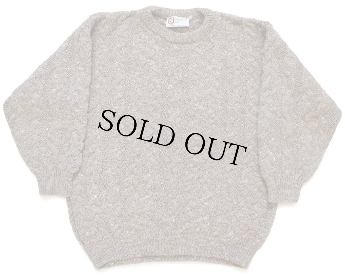 画像1: アイルランド製 Country Club ケーブル編み ネップ入り ウールニット セーター グレーブラウン XL★フィッシャーマン (1)