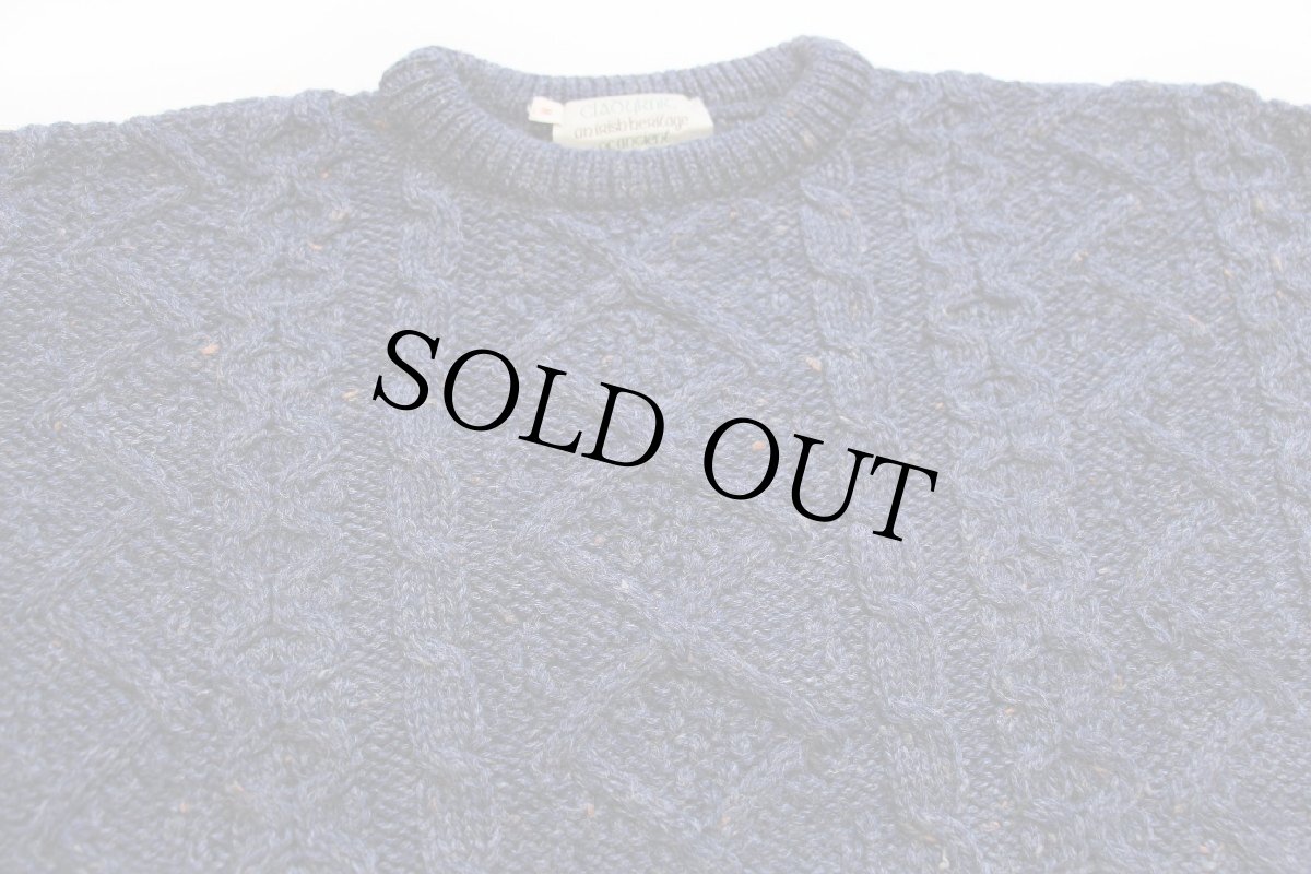 画像3: アイルランド製 Clady Knit ケーブル編み ネップ入り ウール ハンドニット セーター 薄紺★フィッシャーマン (3)