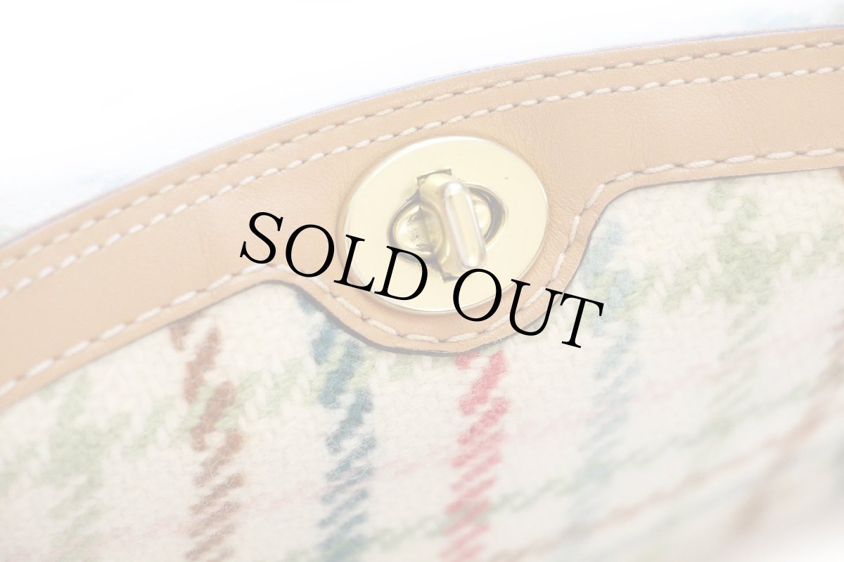 画像8: 00s COACH オールド コーチ チェック ツイード ウール×レザー 切り替え ポーチ (8)