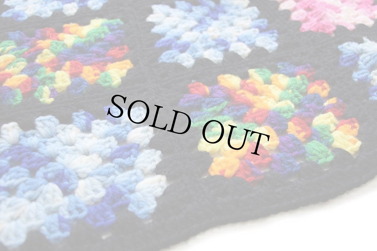 画像4: スクエア モチーフ ニット グラニー ブランケット 黒★E カギ編み (4)