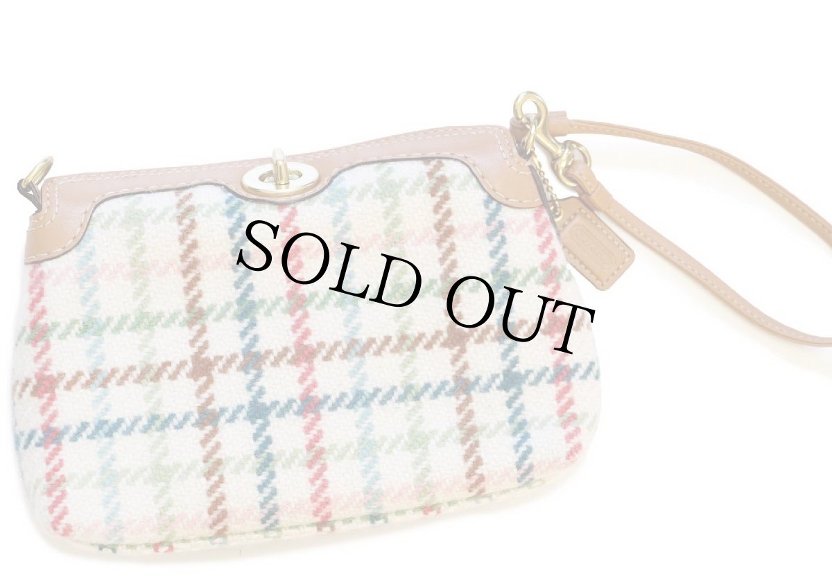 画像3: 00s COACH オールド コーチ チェック ツイード ウール×レザー 切り替え ポーチ (3)