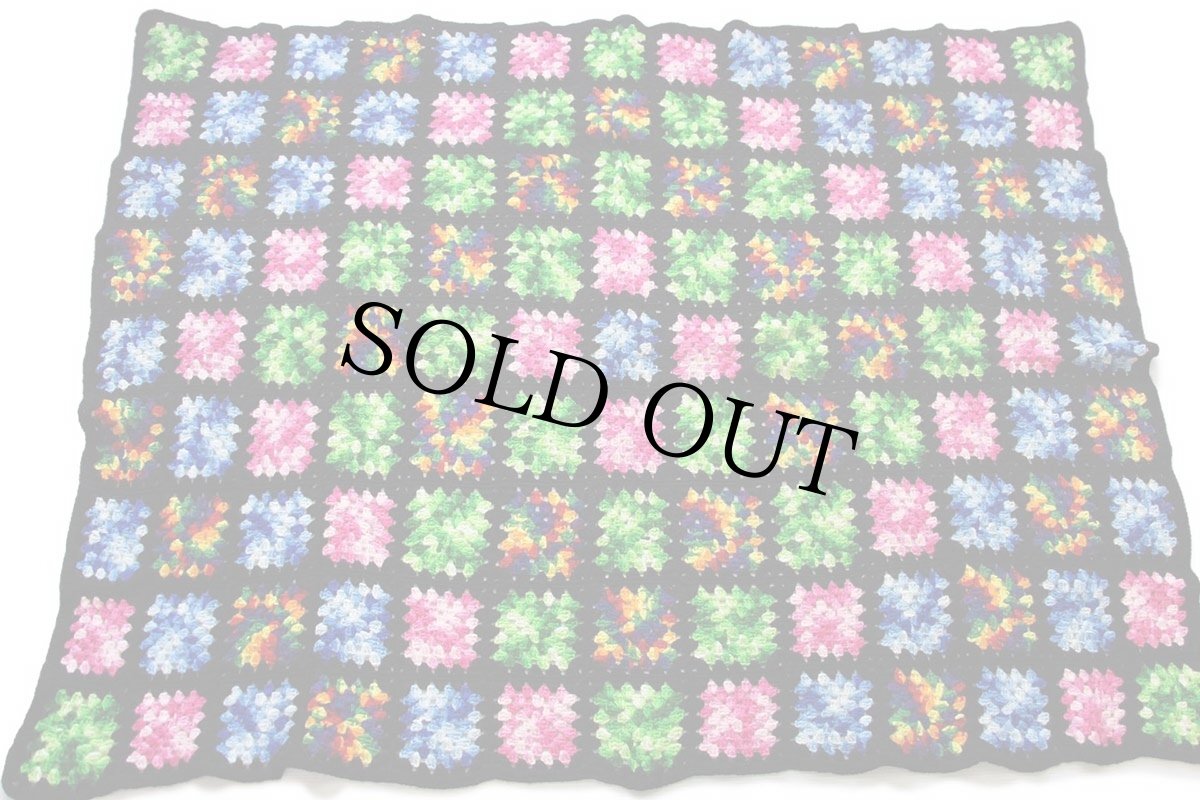 画像2: スクエア モチーフ ニット グラニー ブランケット 黒★E カギ編み (2)