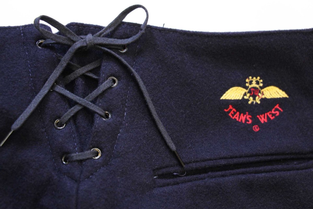 画像6: デッドストック★70s JEAN'S WEST フレア メルトン ウール セーラーパンツ 濃紺 W30 (6)